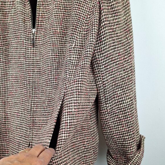 100% Silk Tweed Blazer Jacket Size 14. Pink White Brown Boucle Elana by Tanner - Picture 12 of 16